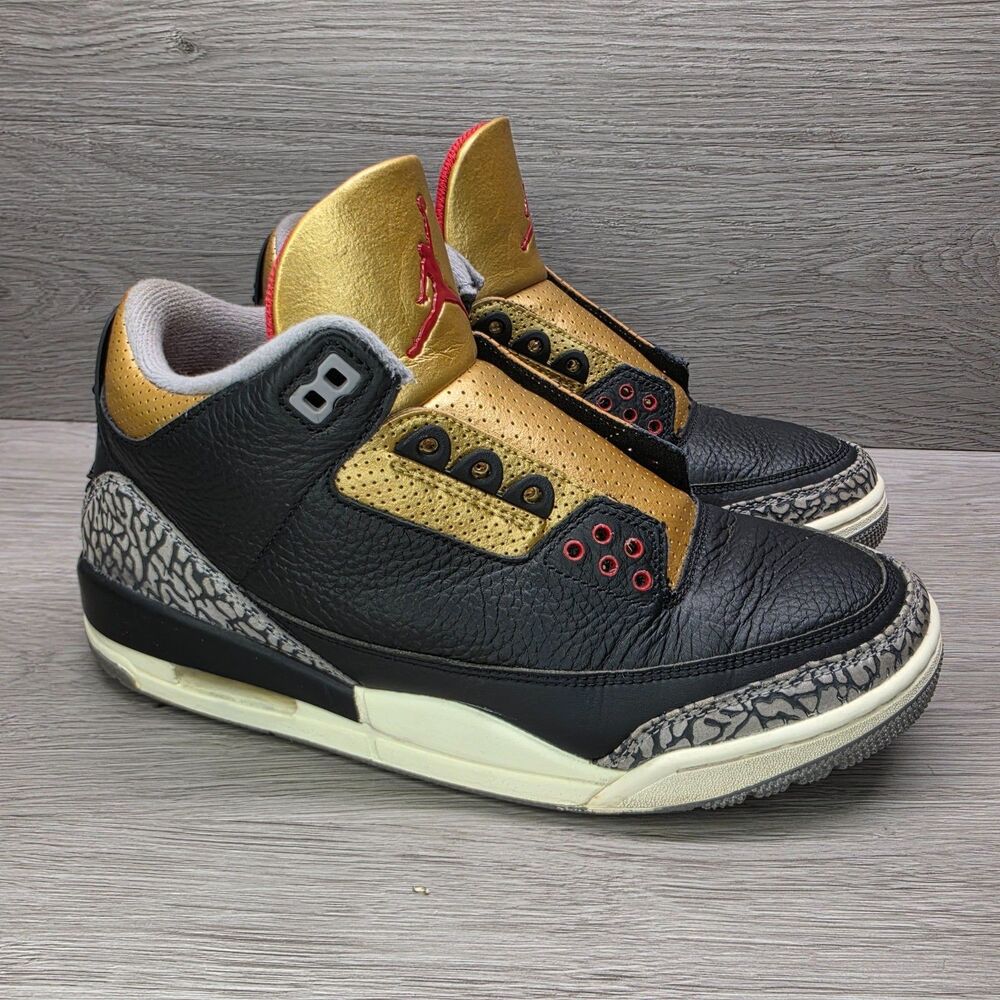 Air Jordan 3 Retro Black Metallic Gold Womens Size 10 Sneakers CK9246-067